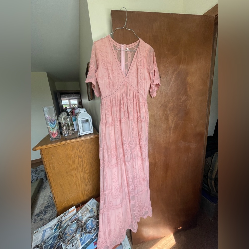 Pink blush Light Pink Lace Overlay Dress.